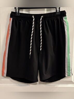 Snapper Rock Black Retro Stripe Volley Board Shorts Mens M 6” Inseam Lined